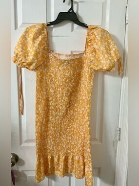 Yellow Floral Smocked Top with High Neck